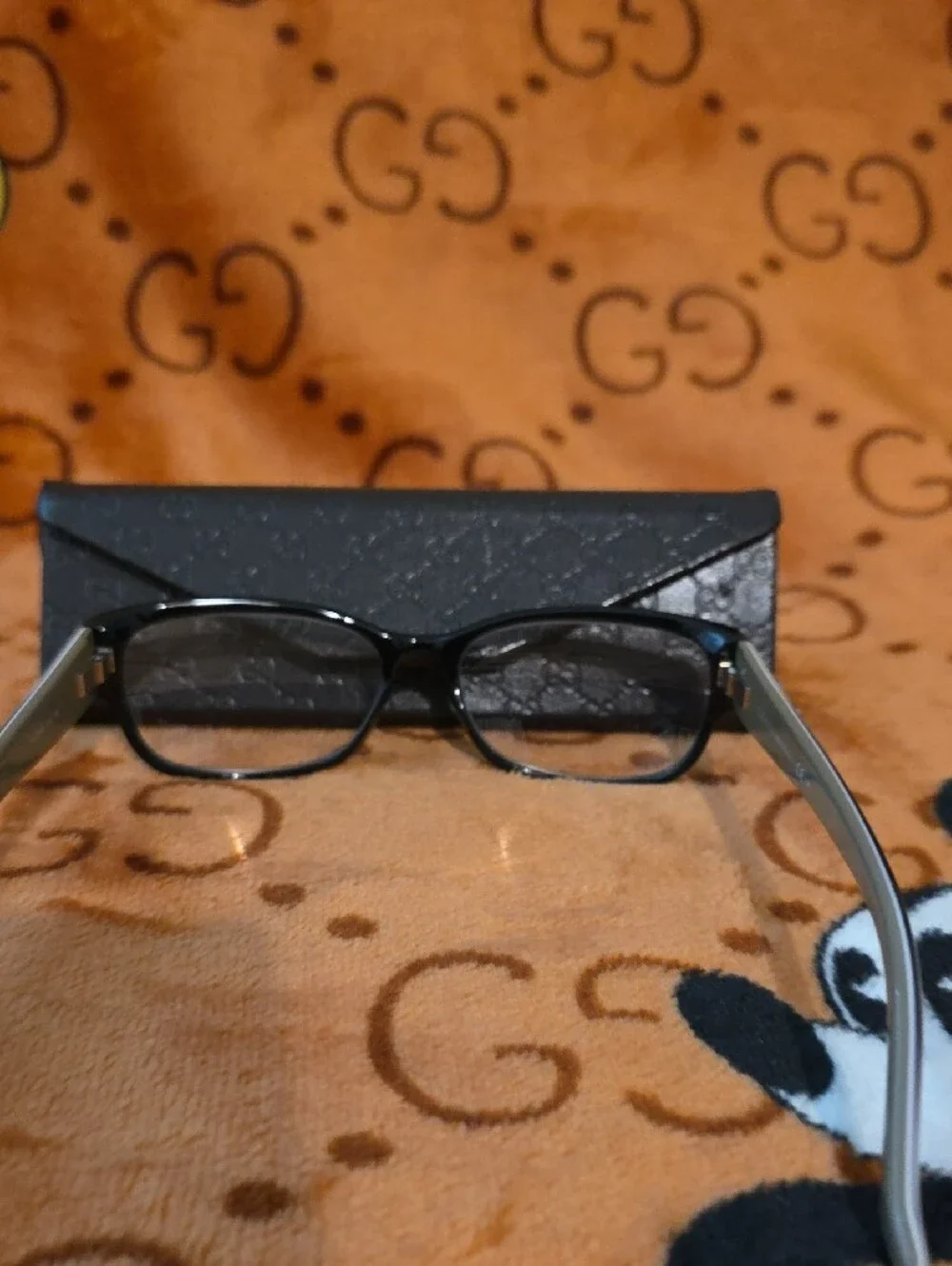 Authentic Gucci Black Cat-Eye Women's Eyeglasses with Olive Arms 52-15